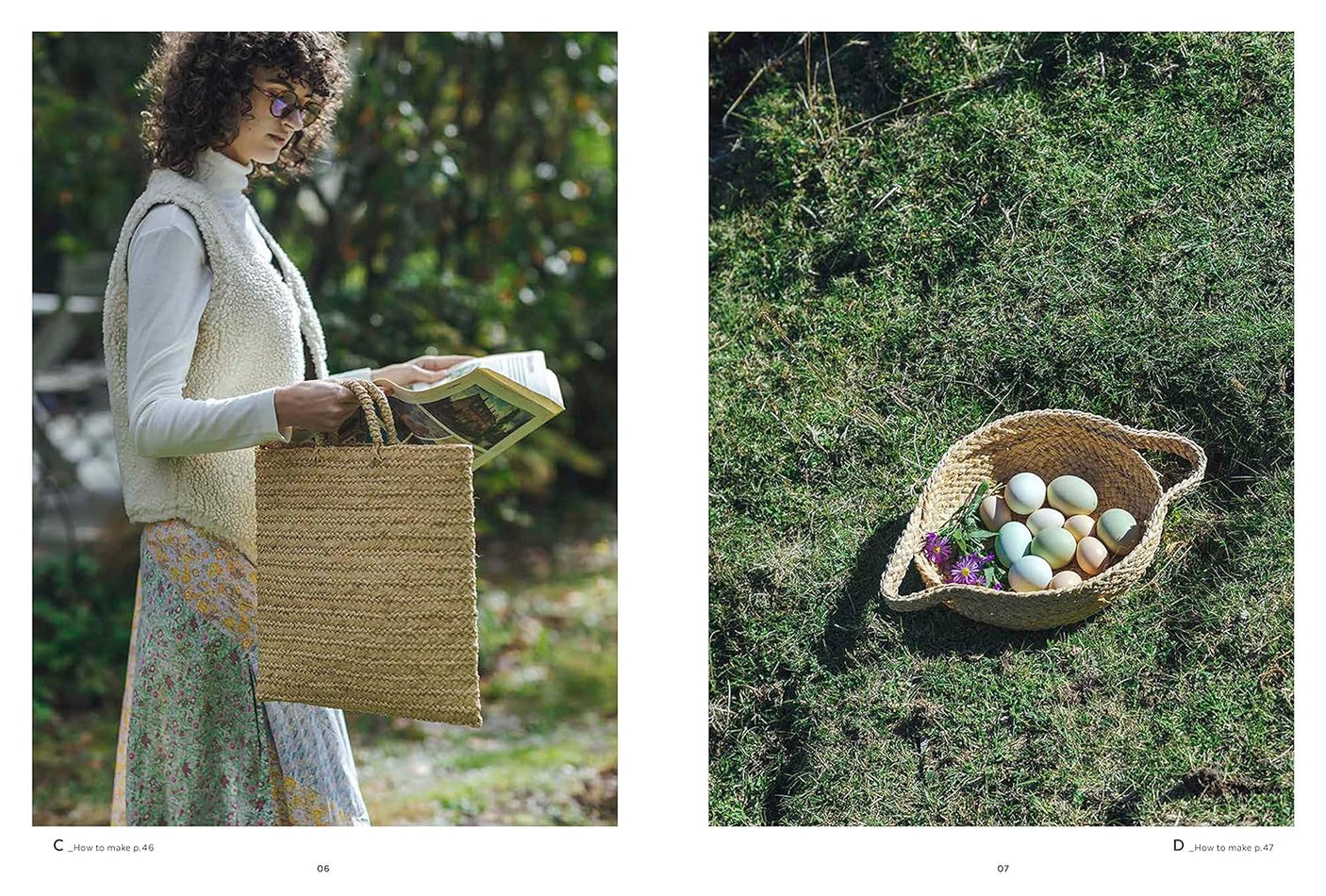 raffia craft basket and hat Japanese Craft Book