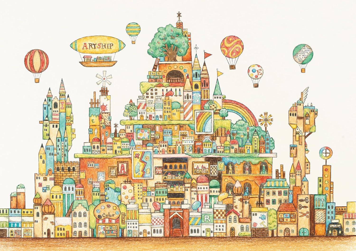 Traveling coloring book from the Fantasy or Imaginary town