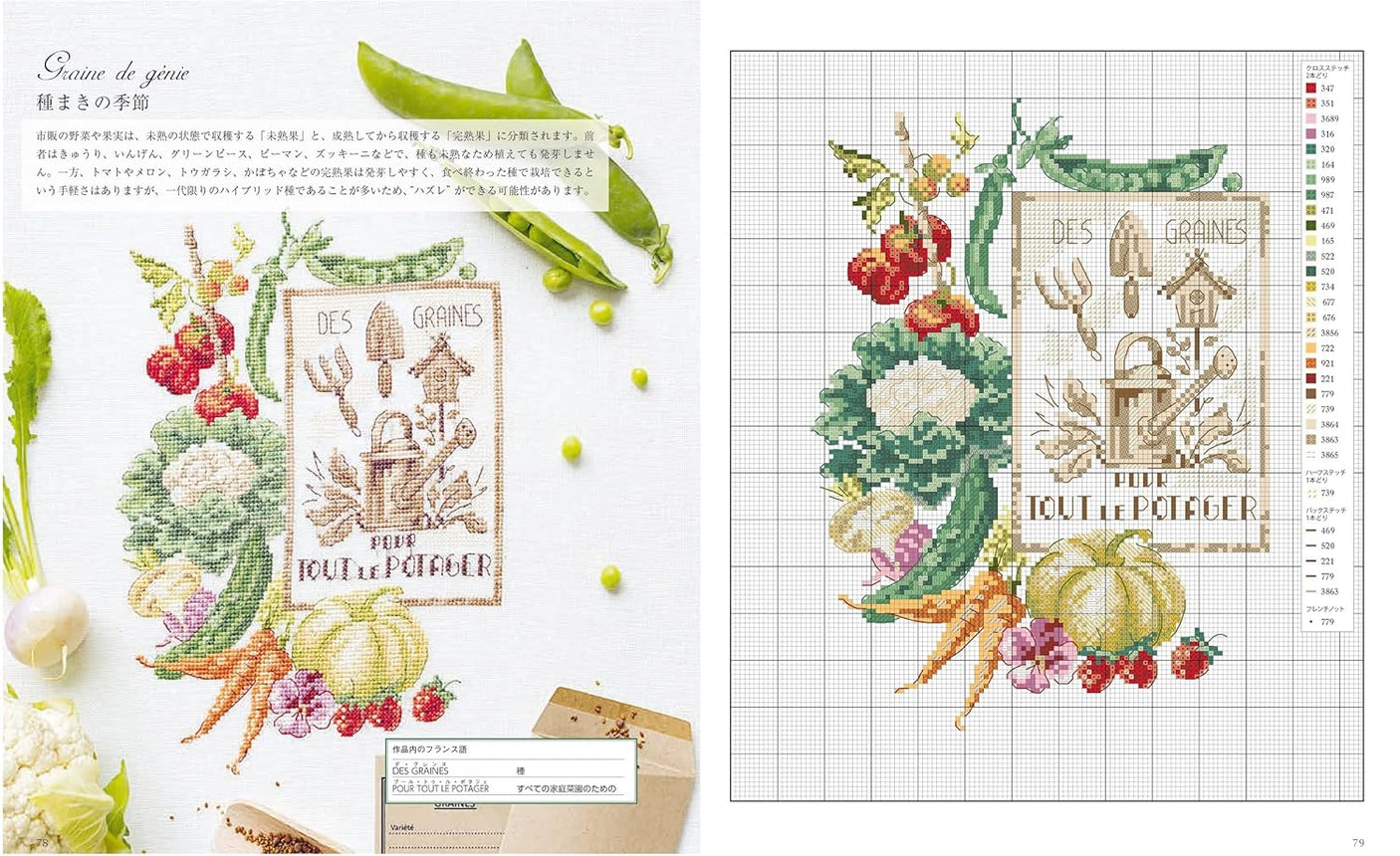 Cross-stitch featuring French nature: 350 motifs of vivid mountain scenery and vegetables Japanese Craft Book