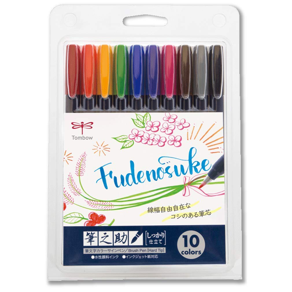 Tombow Pencil Water-based Signature Pen Fudenosuke Well Tailored 10 Color Set WS-BH10C